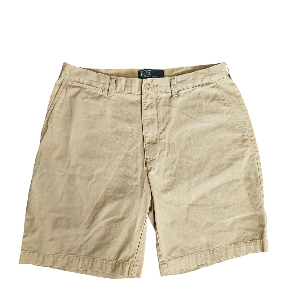 Polo Ralph Lauren Mens Khaki Tan Flat Front Shorts Sz 34‎